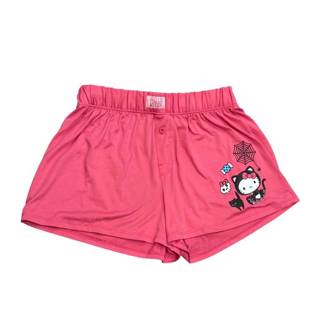 Hello Kitty Sanrio Pink Halloween Pajama Sleep Shorts Black Cat Spider Web Small
